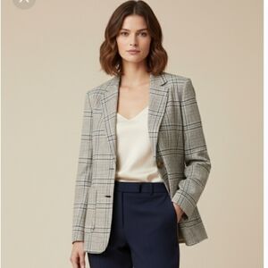 8P Talbots Silk Blend Cream Green Plaid Blazer